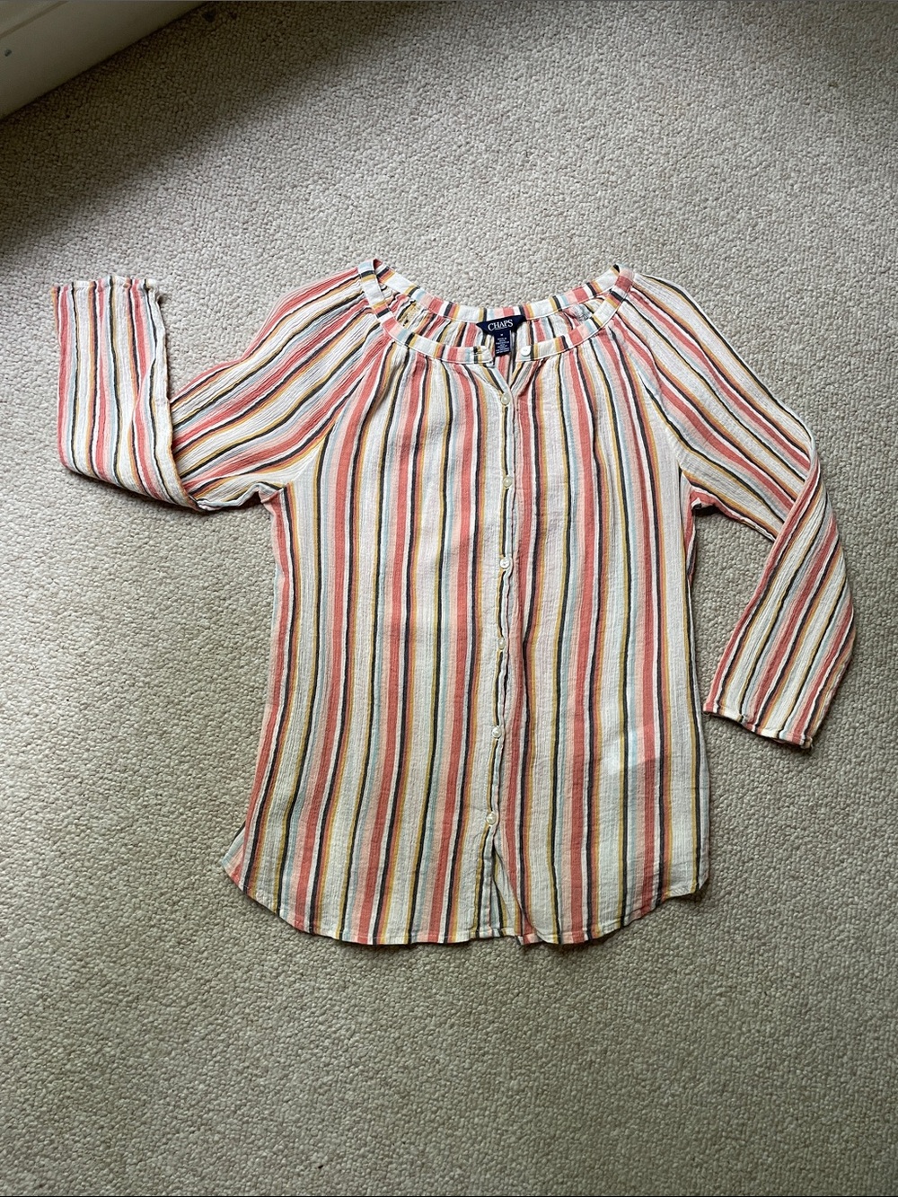 Chaps Multicolor Vertical Stripe Button-Front Top